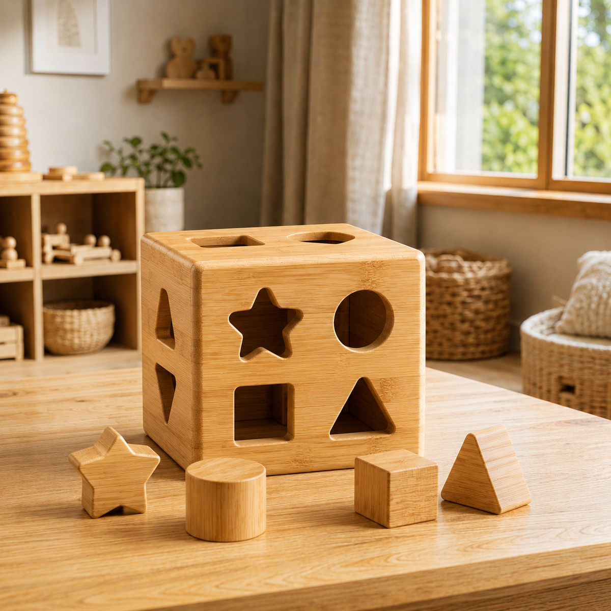 Bamboo Shape Sorter Cube